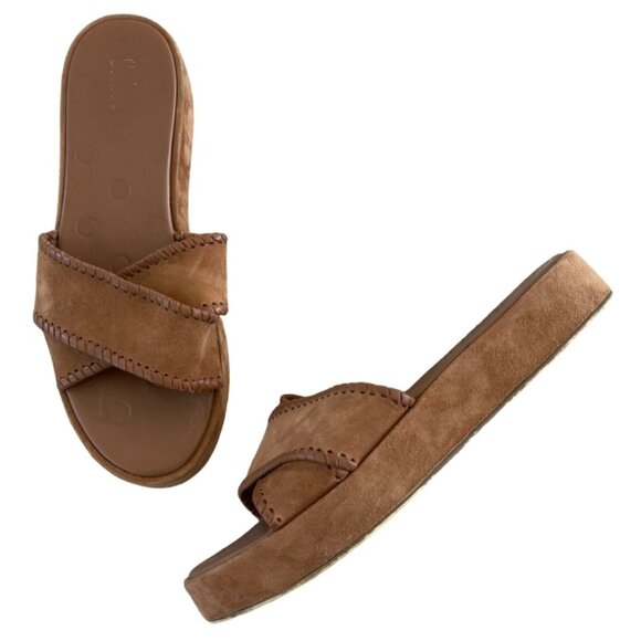 Boden Suede Platform Flatform Sandals Criss Cross Whipstitch Brown EU 41 US 9.5 - Picture 3 of 11